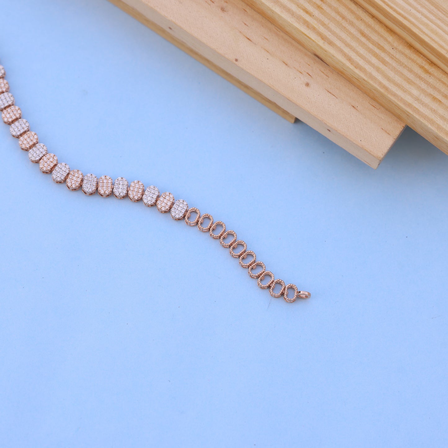 Rose Gold Adjustable Bracelet with American Diamonds