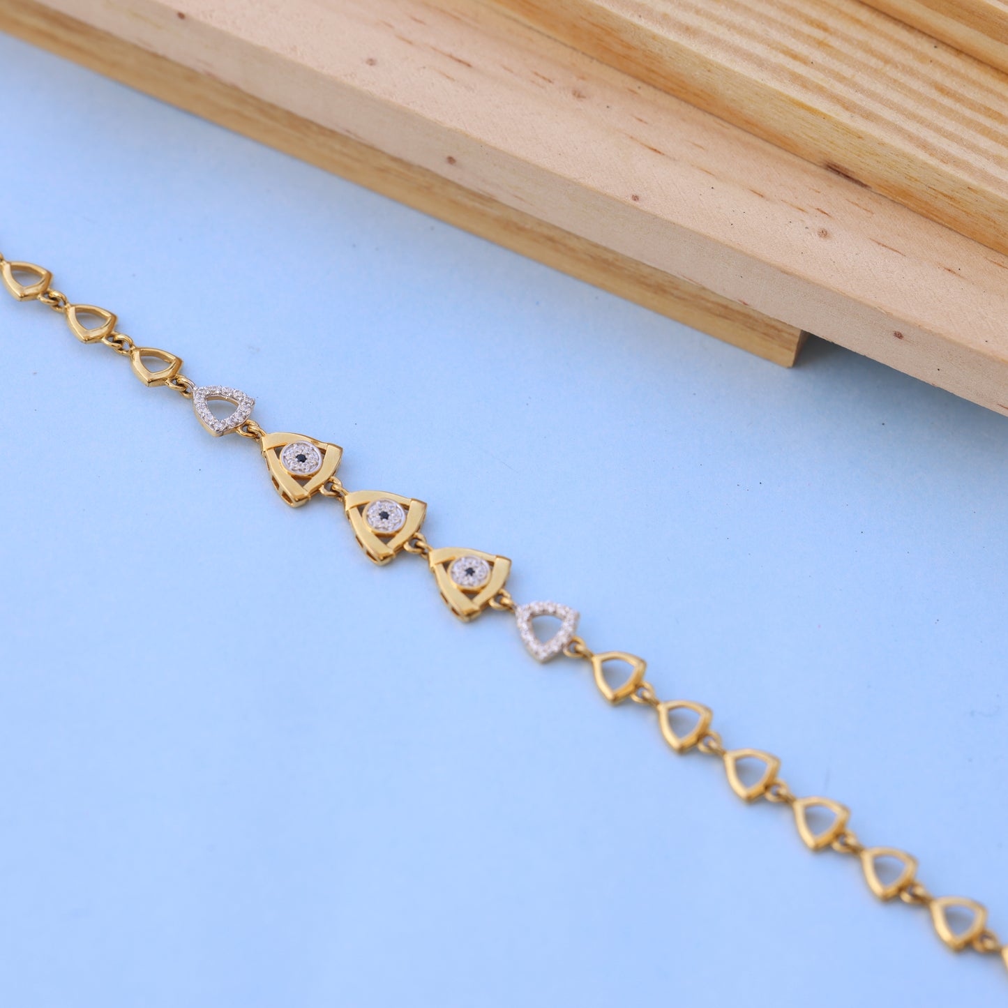 Designer Gold Bracelet with American Diamonds – Stylish Triangle Pattern