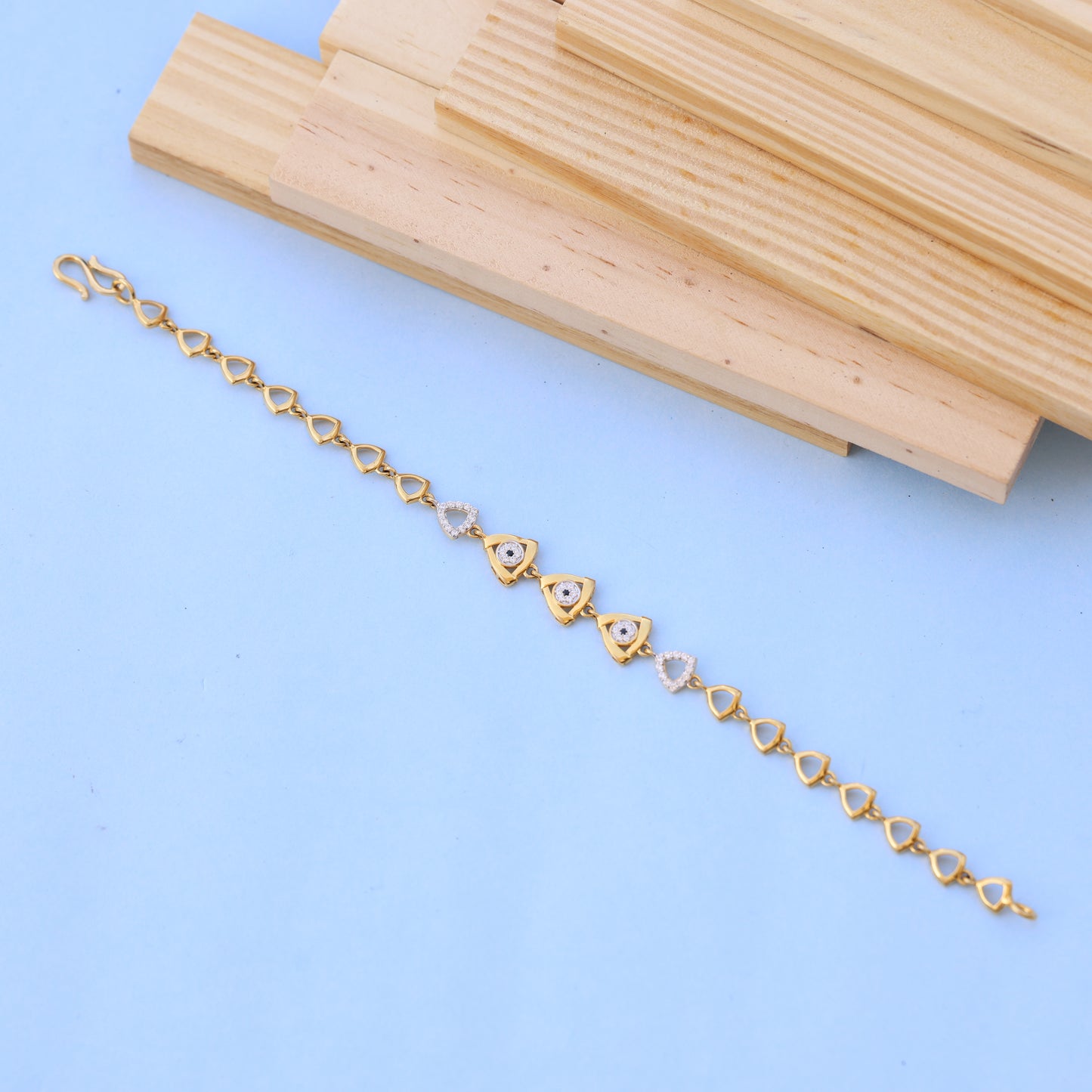 Designer Gold Bracelet with American Diamonds – Stylish Triangle Pattern