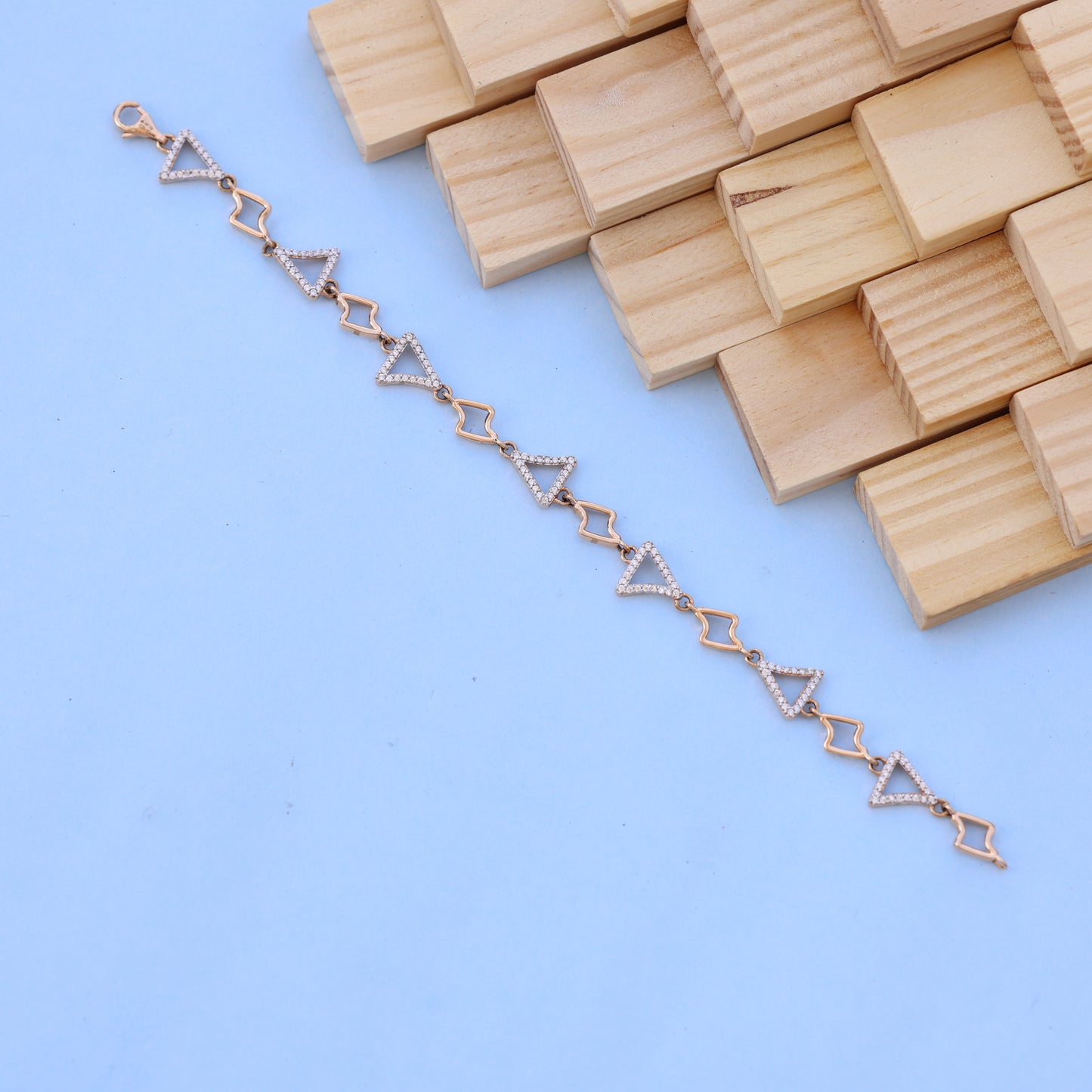 Geometric Triangle Ladies Bracelet with American Diamonds – Modern Elegance