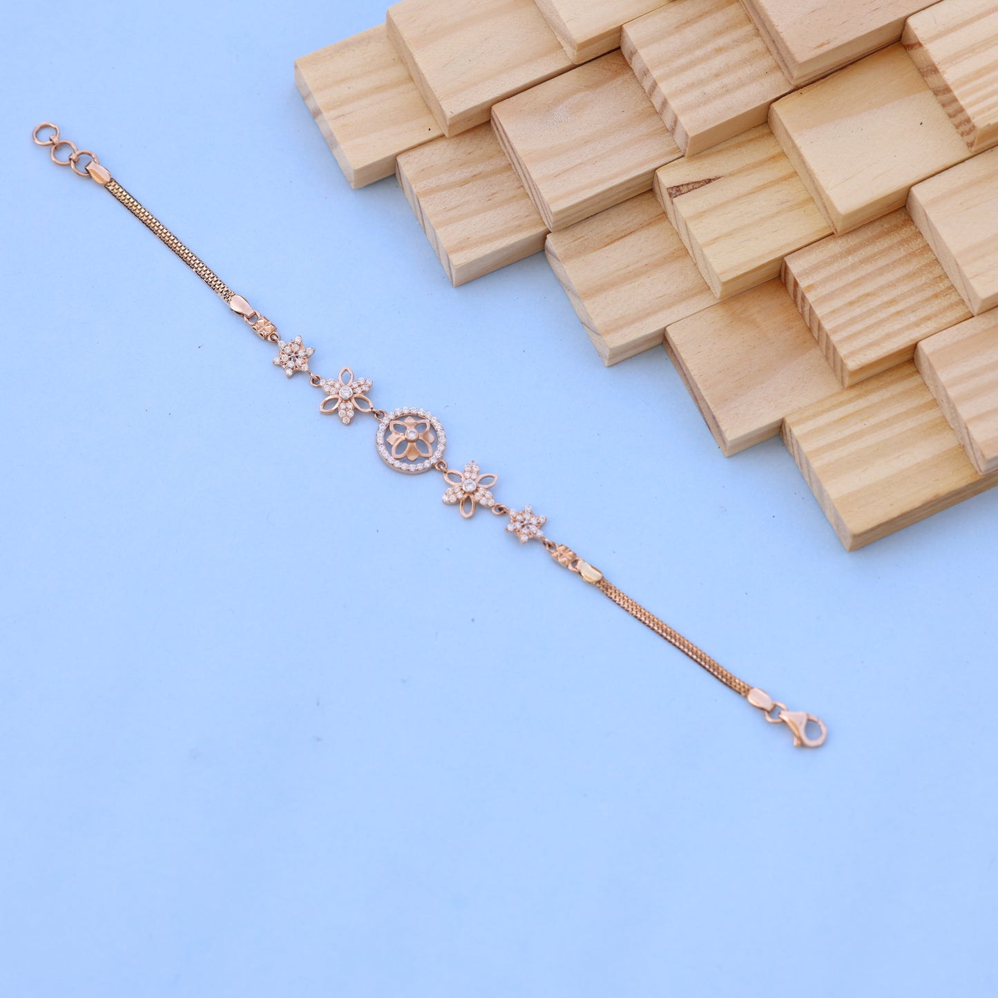 Floral Rose Gold Bracelet with American Diamonds