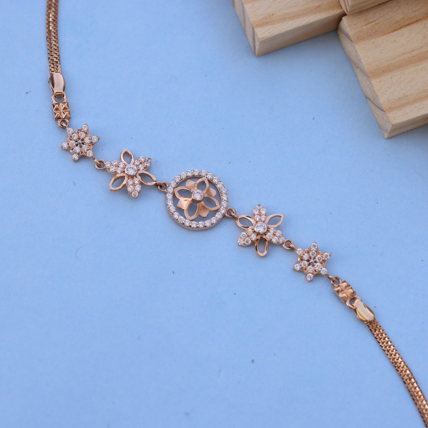 Floral Rose Gold Bracelet with American Diamonds