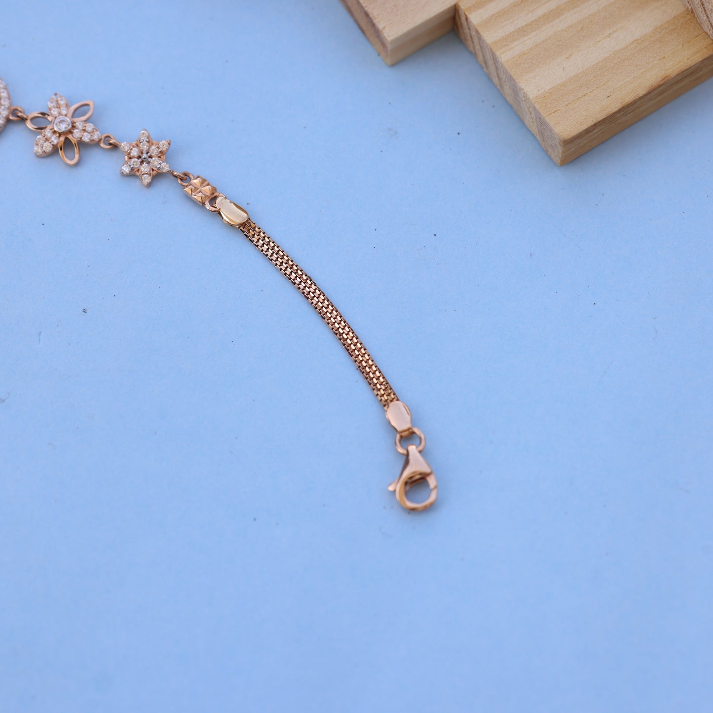 Floral Rose Gold Bracelet with American Diamonds