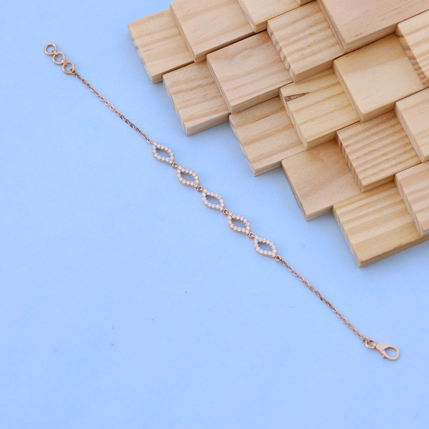 Delicate Rose Gold Chain Bracelet with American Diamonds – Dainty & Elegant Design