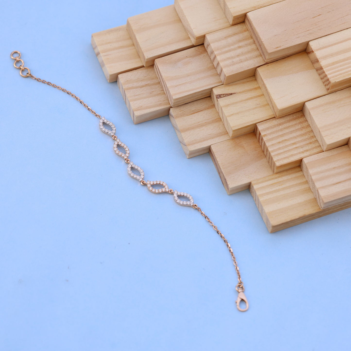 Delicate Rose Gold Chain Bracelet with American Diamonds – Dainty & Elegant Design