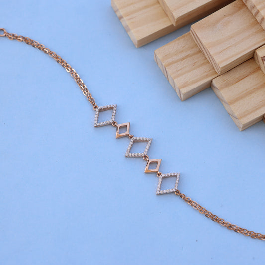 Elegant Rose Gold Bracelet with American Diamonds – Geometric Design