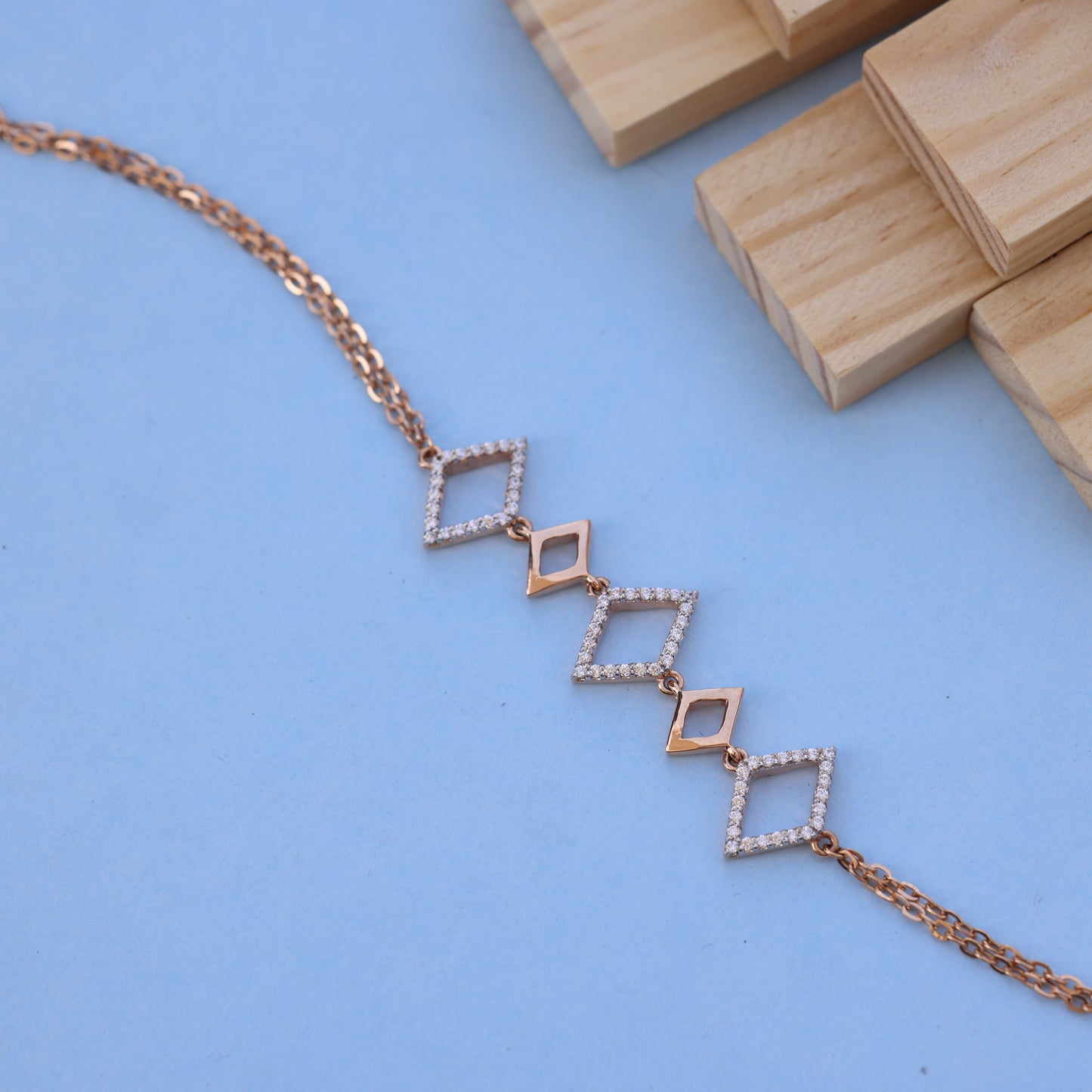 Elegant Rose Gold Bracelet with American Diamonds – Geometric Design