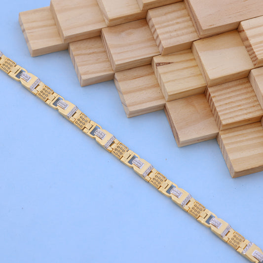 Gold Men Bracelet with Designer Pattern & American Diamonds