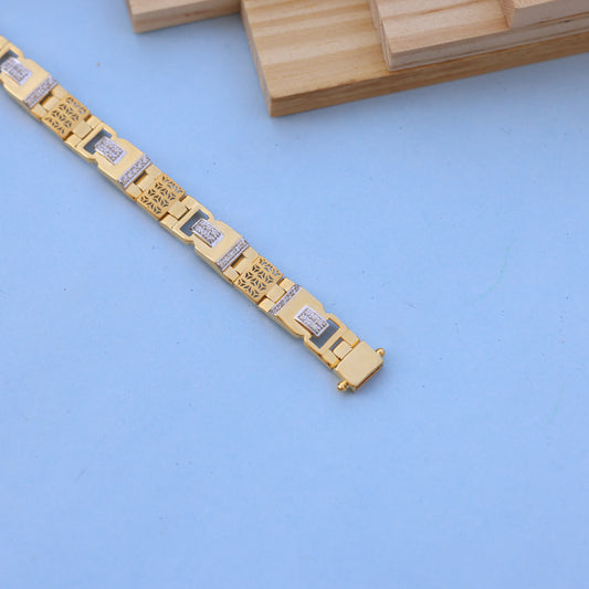 Gold Men Bracelet with Designer Pattern & American Diamonds