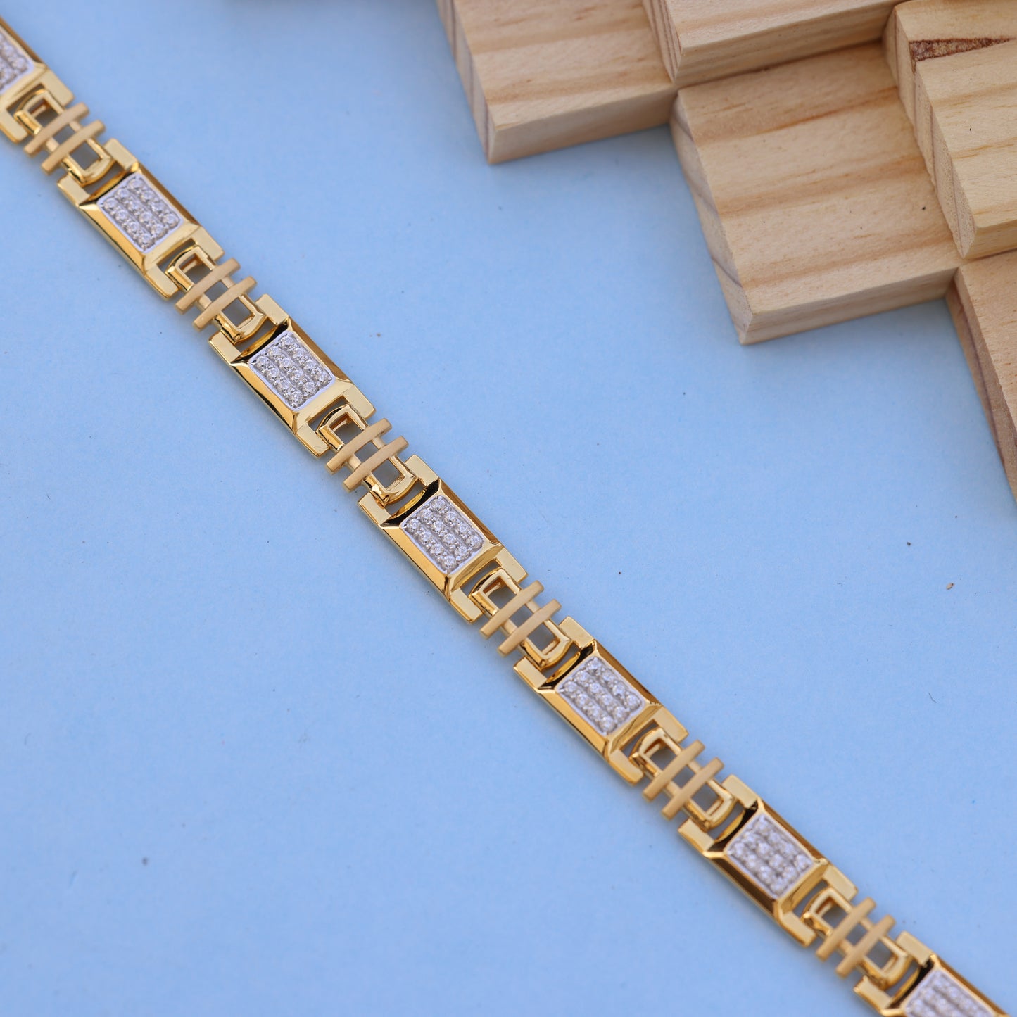 Gold Men Bracelet with Sparkling American Diamonds