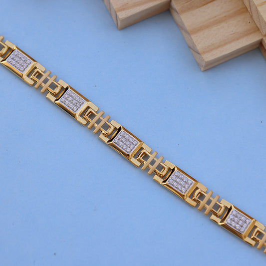 Gold Men Bracelet with Sparkling American Diamonds