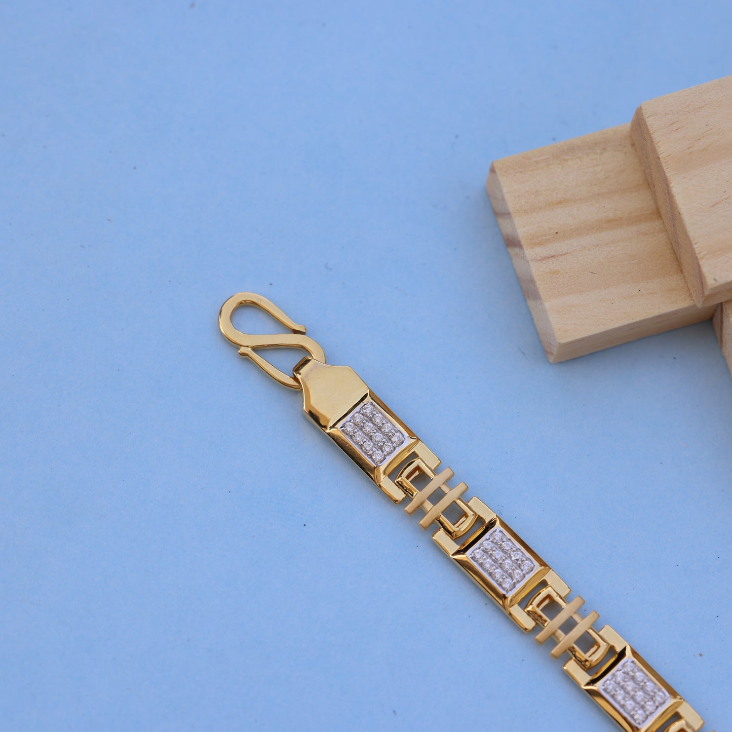 Gold Men Bracelet with Sparkling American Diamonds