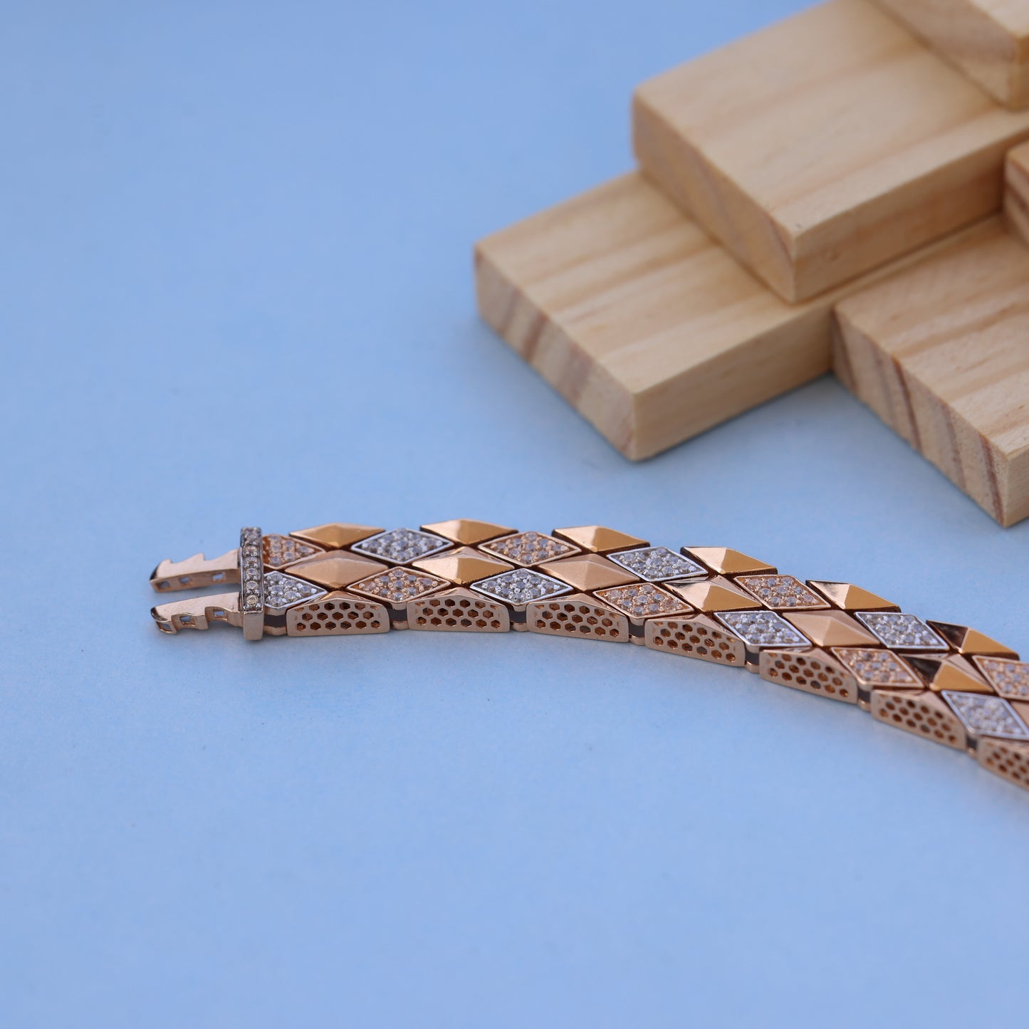 Elegant 18kt Rose Gold Bracelet with American Diamond Luxurious Designer Jewelry