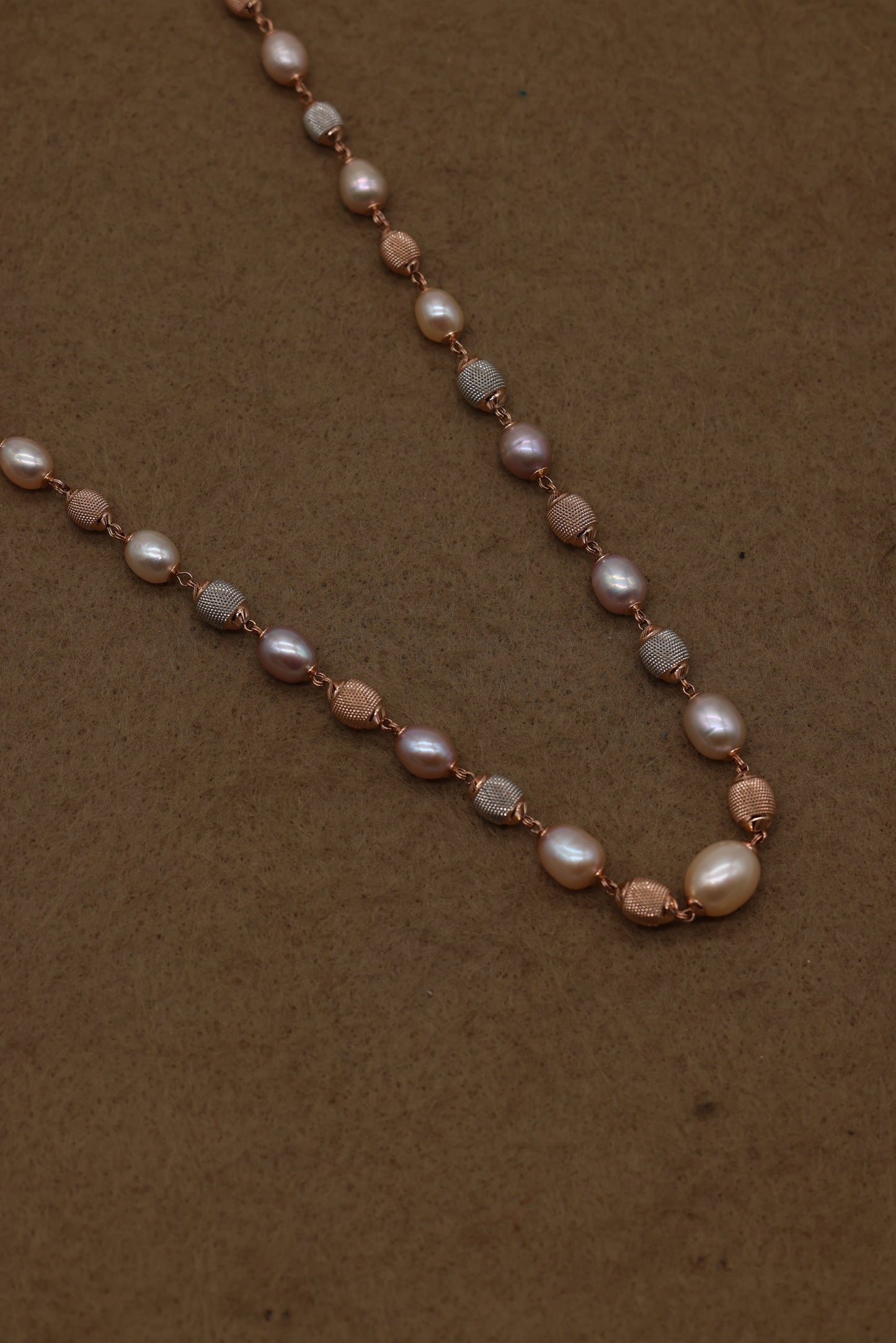 Rose Gold Freshwater Pearl Necklace with Textured Beads