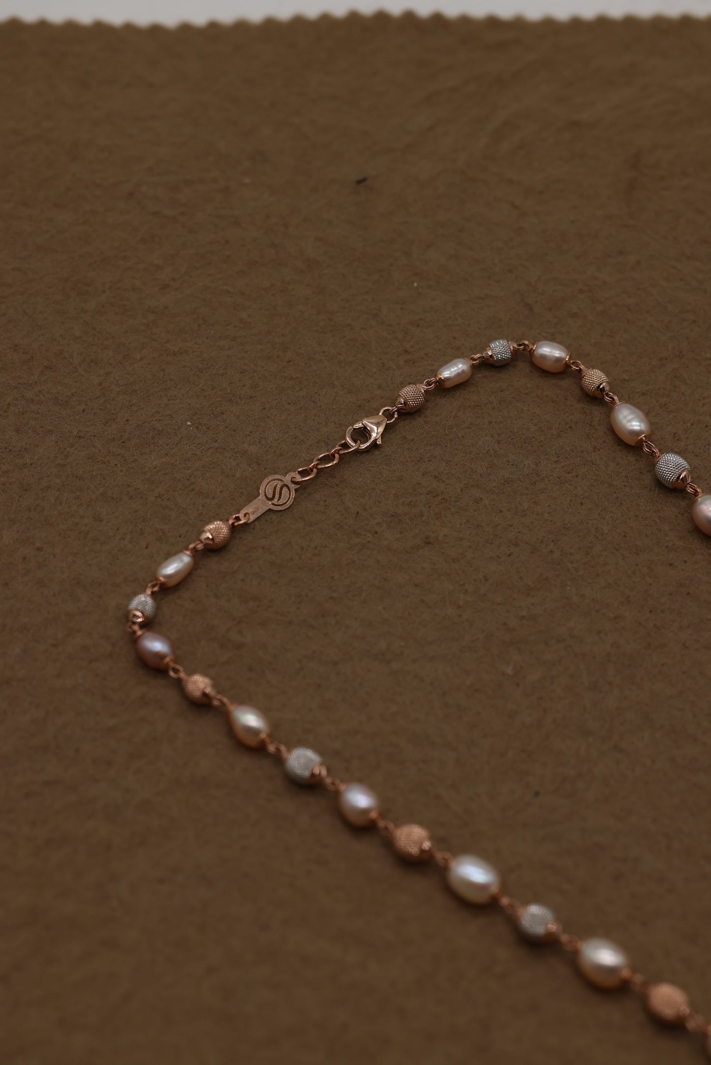 Rose Gold Freshwater Pearl Necklace with Textured Beads