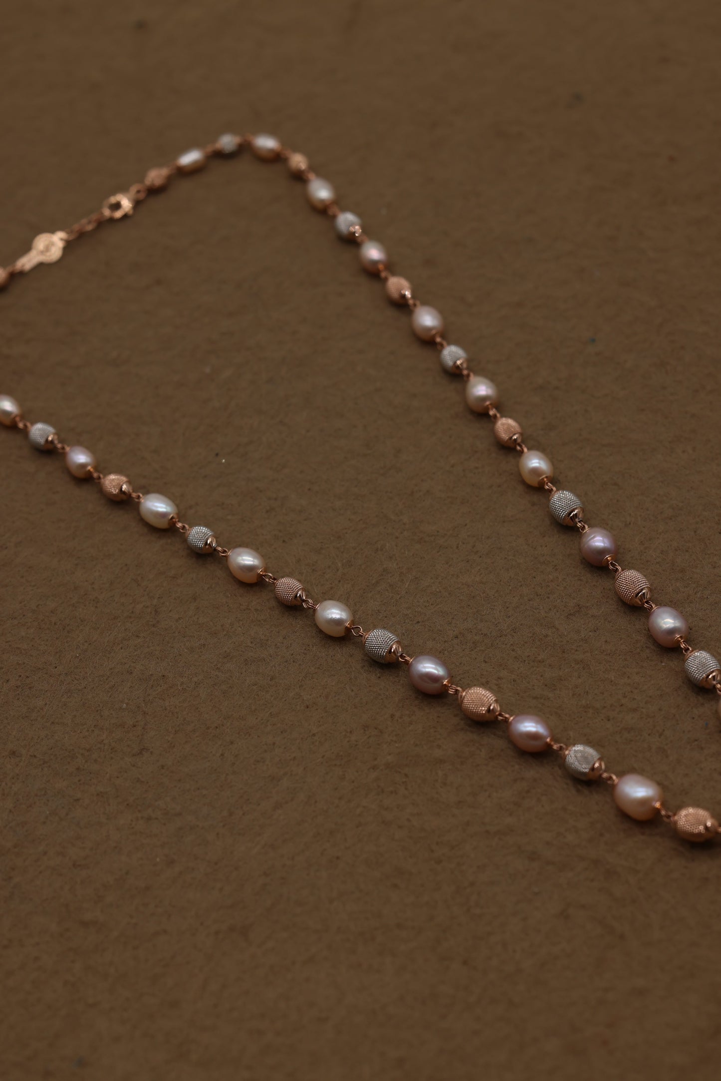 Rose Gold Freshwater Pearl Necklace with Textured Beads