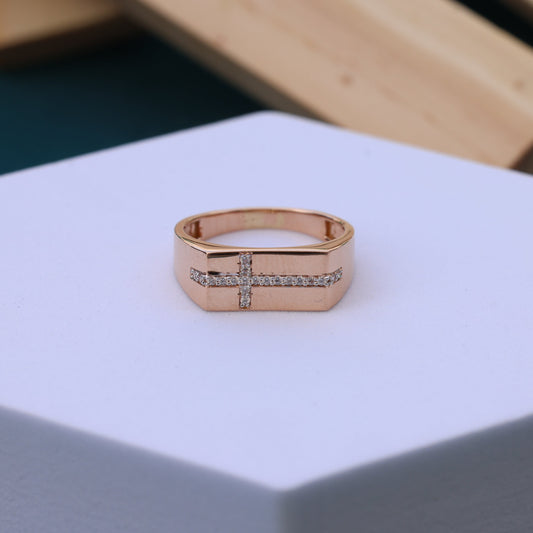 Stunning Rose Gold Cross Band Men Ring with Moissanite Diamonds