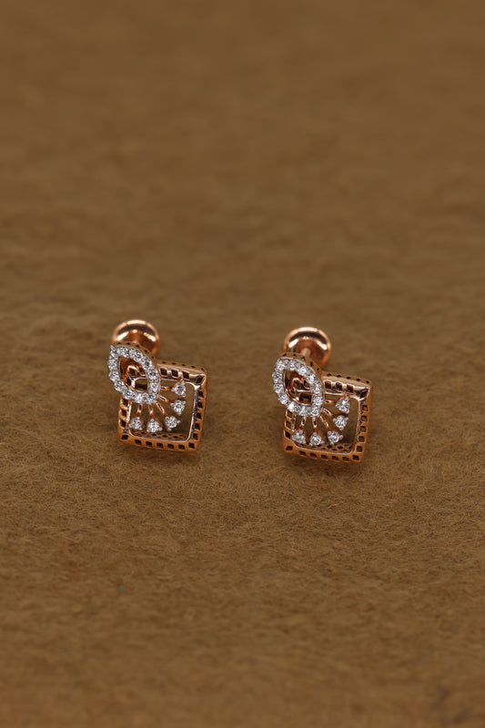 Exquisite Rose Gold Square Earrings with Intricate Diamond Accents