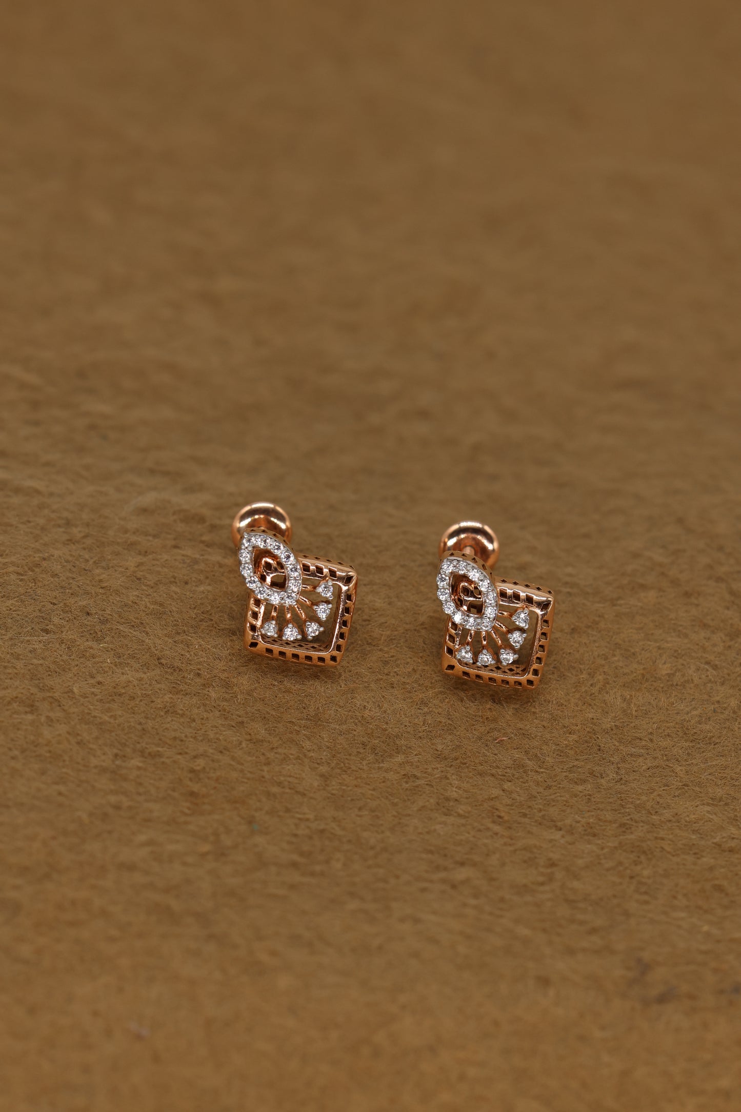 Exquisite Rose Gold Square Earrings with Intricate Diamond Accents