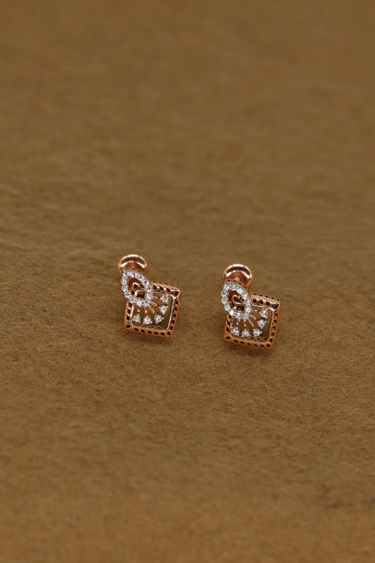 Exquisite Rose Gold Square Earrings with Intricate Diamond Accents