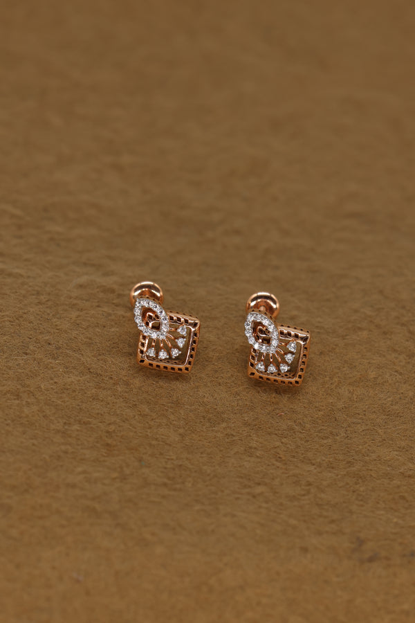 Exquisite Rose Gold Square Earrings with Intricate Diamond Accents