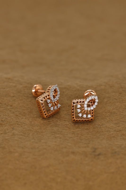 Exquisite Rose Gold Square Earrings with Intricate Diamond Accents