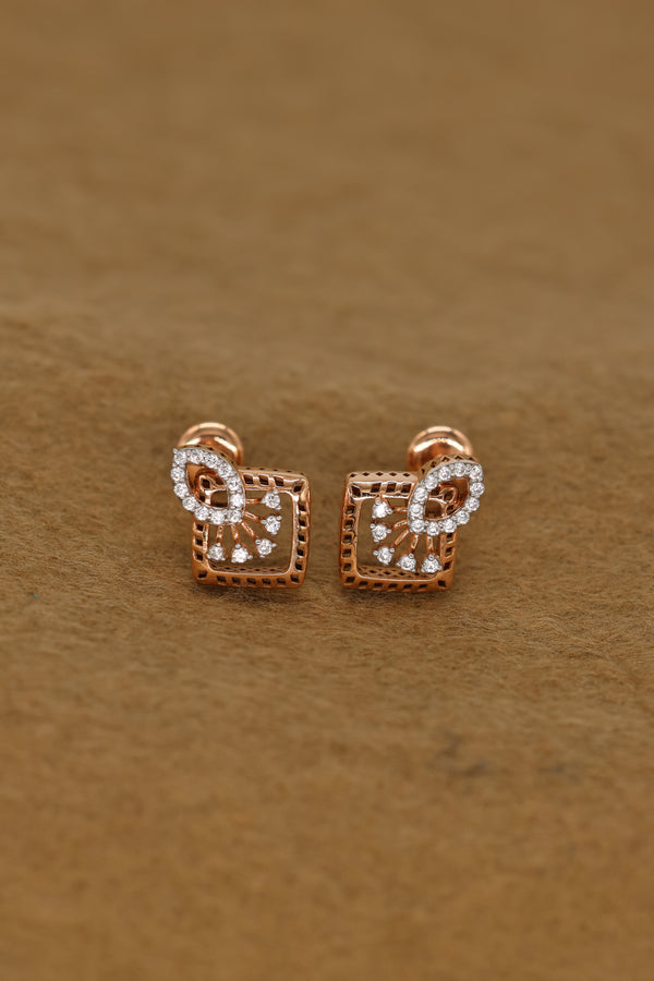 Exquisite Rose Gold Square Earrings with Intricate Diamond Accents