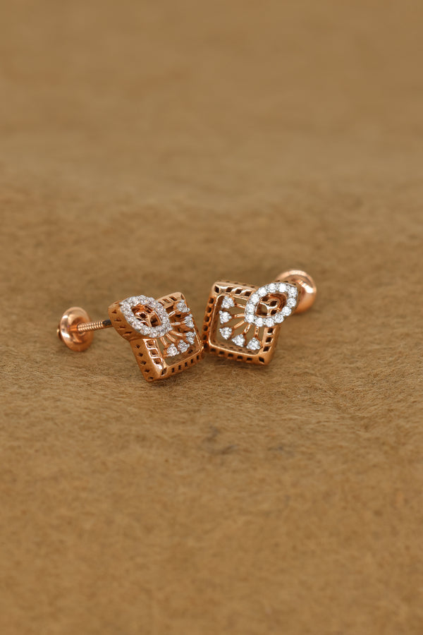 Exquisite Rose Gold Square Earrings with Intricate Diamond Accents