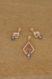 Rose Gold Diamond & Blue Sapphire Pendant and Earring Set – Art Deco Geometric Design