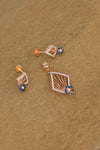 Rose Gold Diamond & Blue Sapphire Pendant and Earring Set – Art Deco Geometric Design