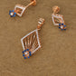 Rose Gold Diamond & Blue Sapphire Pendant and Earring Set – Art Deco Geometric Design