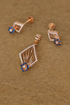 Rose Gold Diamond & Blue Sapphire Pendant and Earring Set – Art Deco Geometric Design