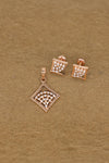 Rose Gold Diamond Square Pendant & Earring Set – Elegant Geometric Jewelry for Women