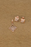 Rose Gold Diamond Square Pendant & Earring Set – Elegant Geometric Jewelry for Women
