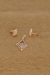 Rose Gold Diamond Square Pendant & Earring Set – Elegant Geometric Jewelry for Women