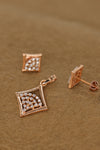 Rose Gold Diamond Square Pendant & Earring Set – Elegant Geometric Jewelry for Women