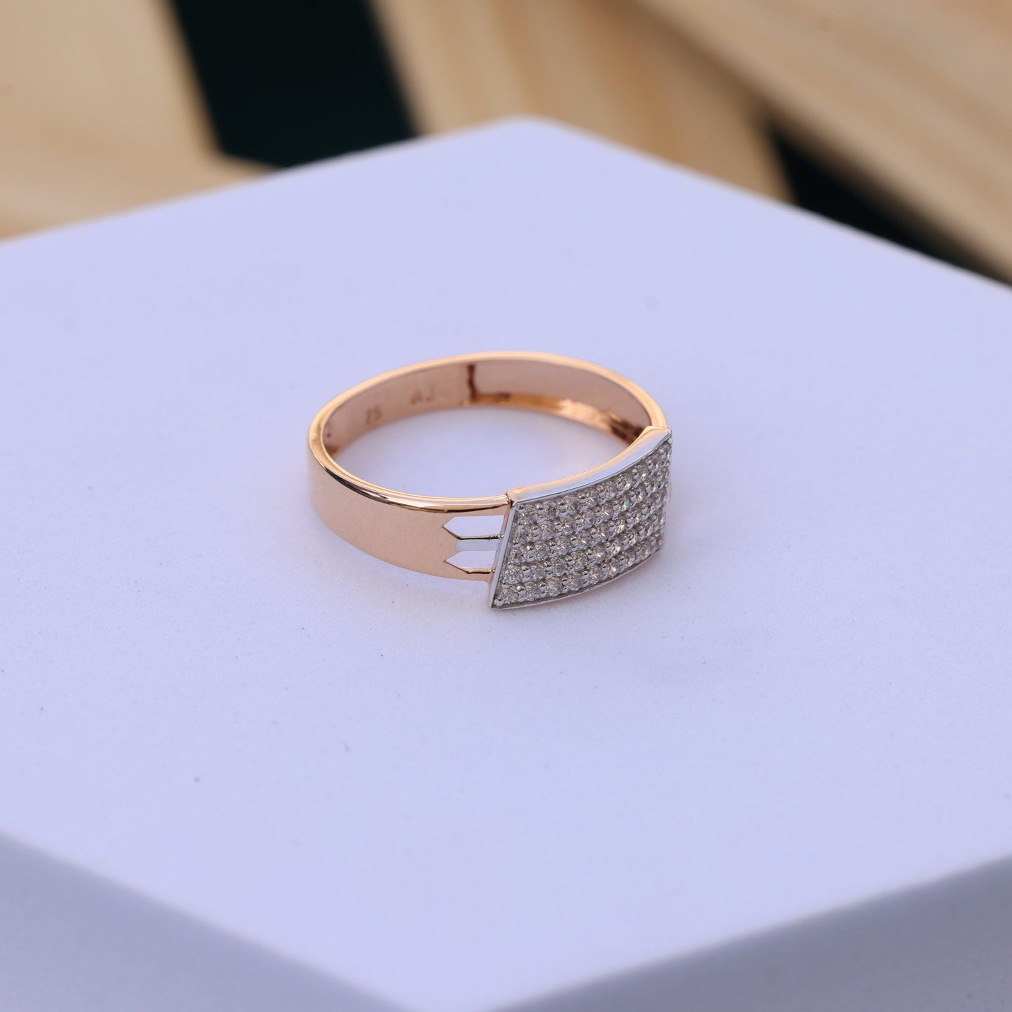 Luxurious Curved Panel Moissanite Ring | Men's Elegant Rose Gold Finish