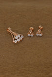 Rose Gold Floral Diamond Pendant & Earring Set – Elegant Jewelry for Women