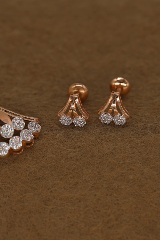 Rose Gold Floral Diamond Pendant & Earring Set – Elegant Jewelry for Women