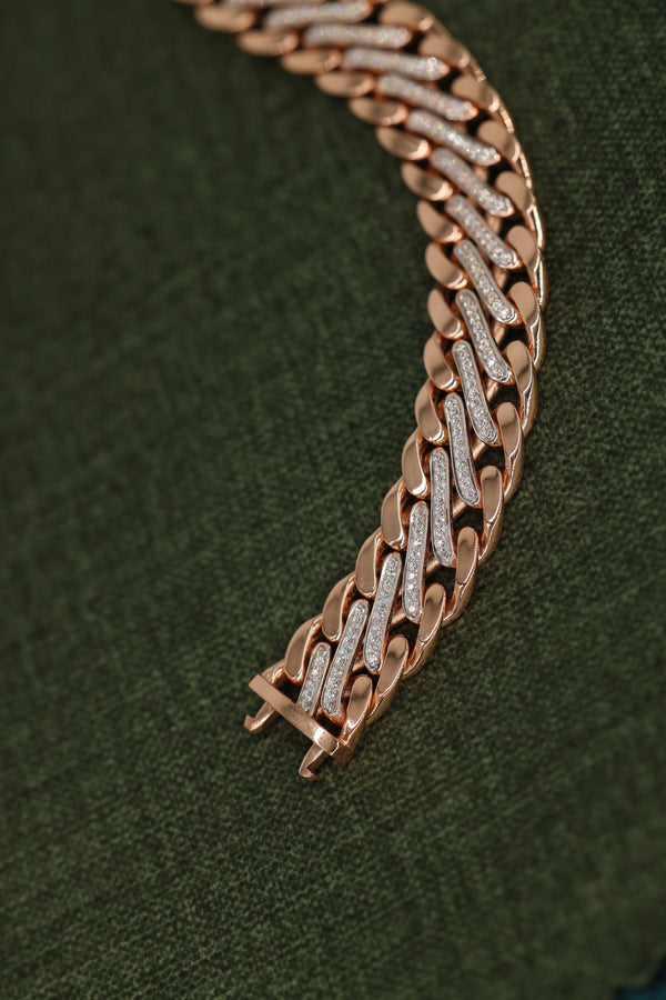 Luxurious Rose Gold Diamond Cuban Link Bracelet with Secure Box Clasp – Classic Chain Design