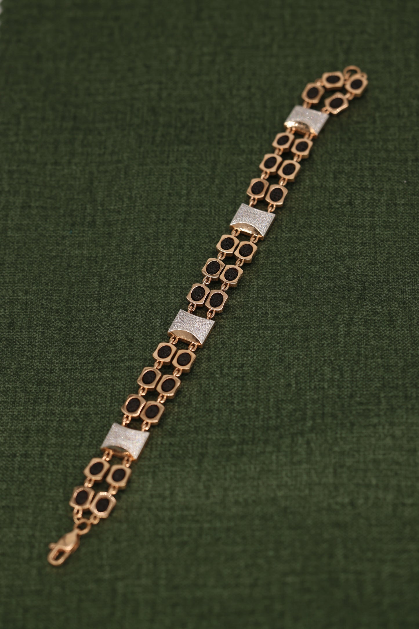 Gold and Black Rudraksha Bracelet with Textured Accent Bars – Spiritual Energy and Elegant Style