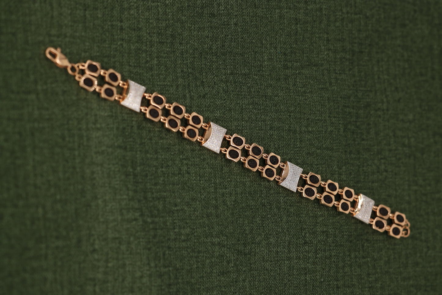 Gold and Black Rudraksha Bracelet with Textured Accent Bars – Spiritual Energy and Elegant Style