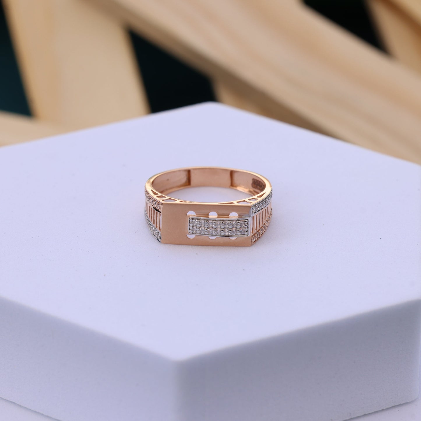 Luxurious Designer Men's Ring | Rose Gold Finish | Moissanite Diamond