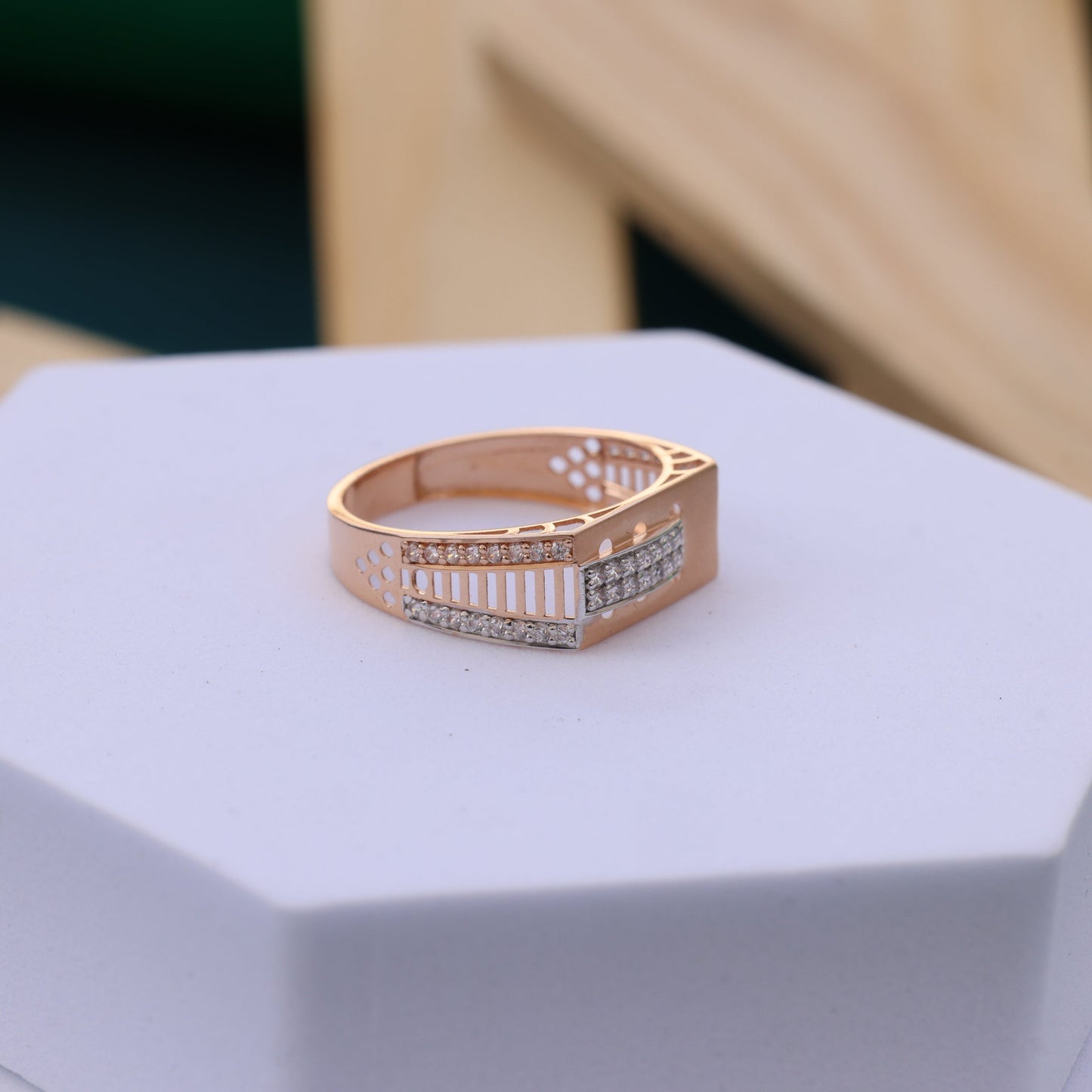 Luxurious Designer Men's Ring | Rose Gold Finish | Moissanite Diamond