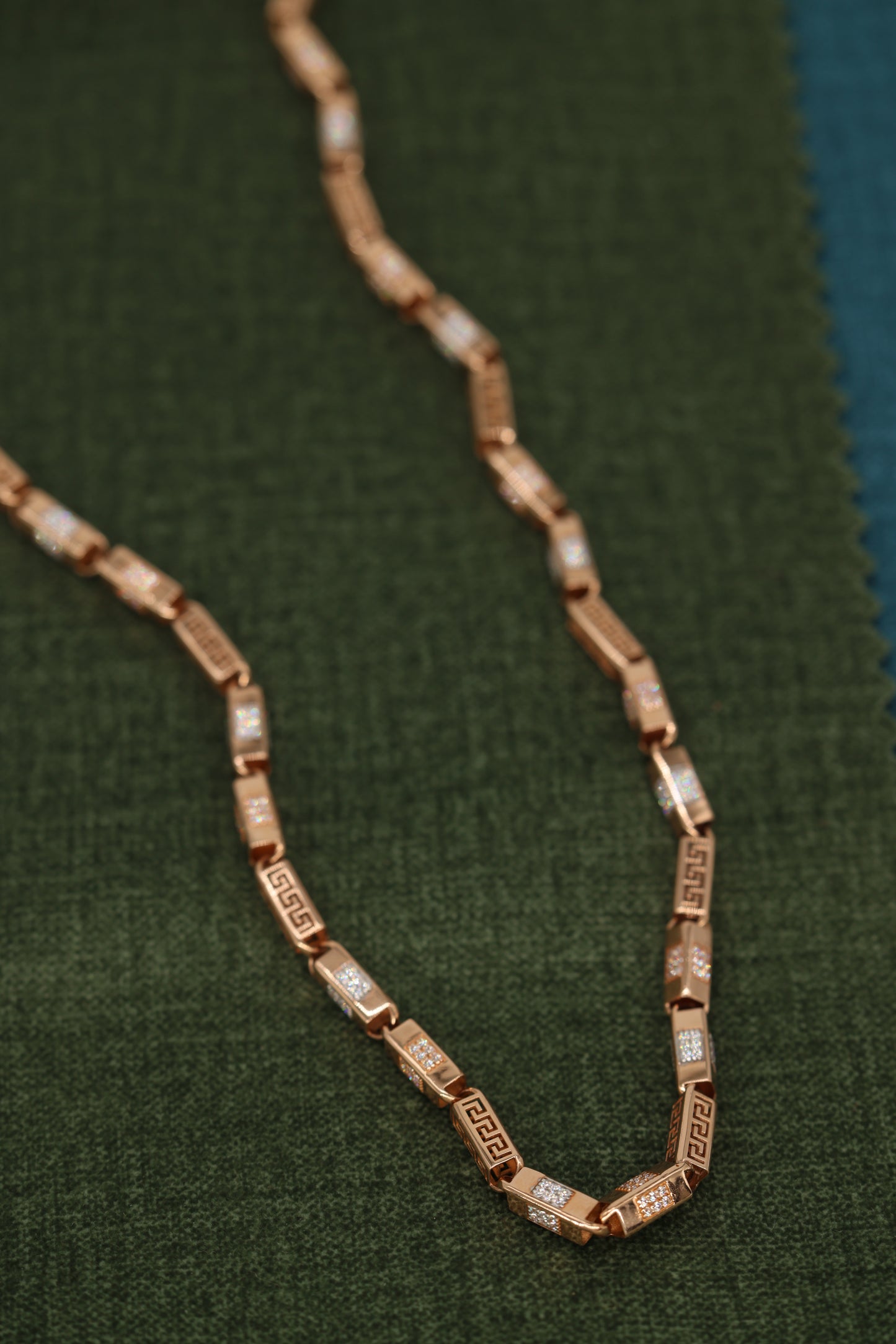 Luxurious Rose Gold Necklace with Greek Key Design and Micro-Pave Diamond Detailing