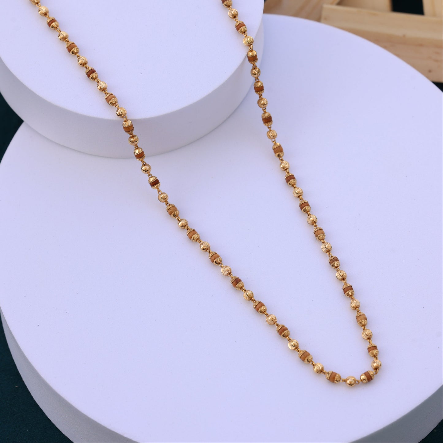 Gold Tulsi Mala with Gold-Toned Beads