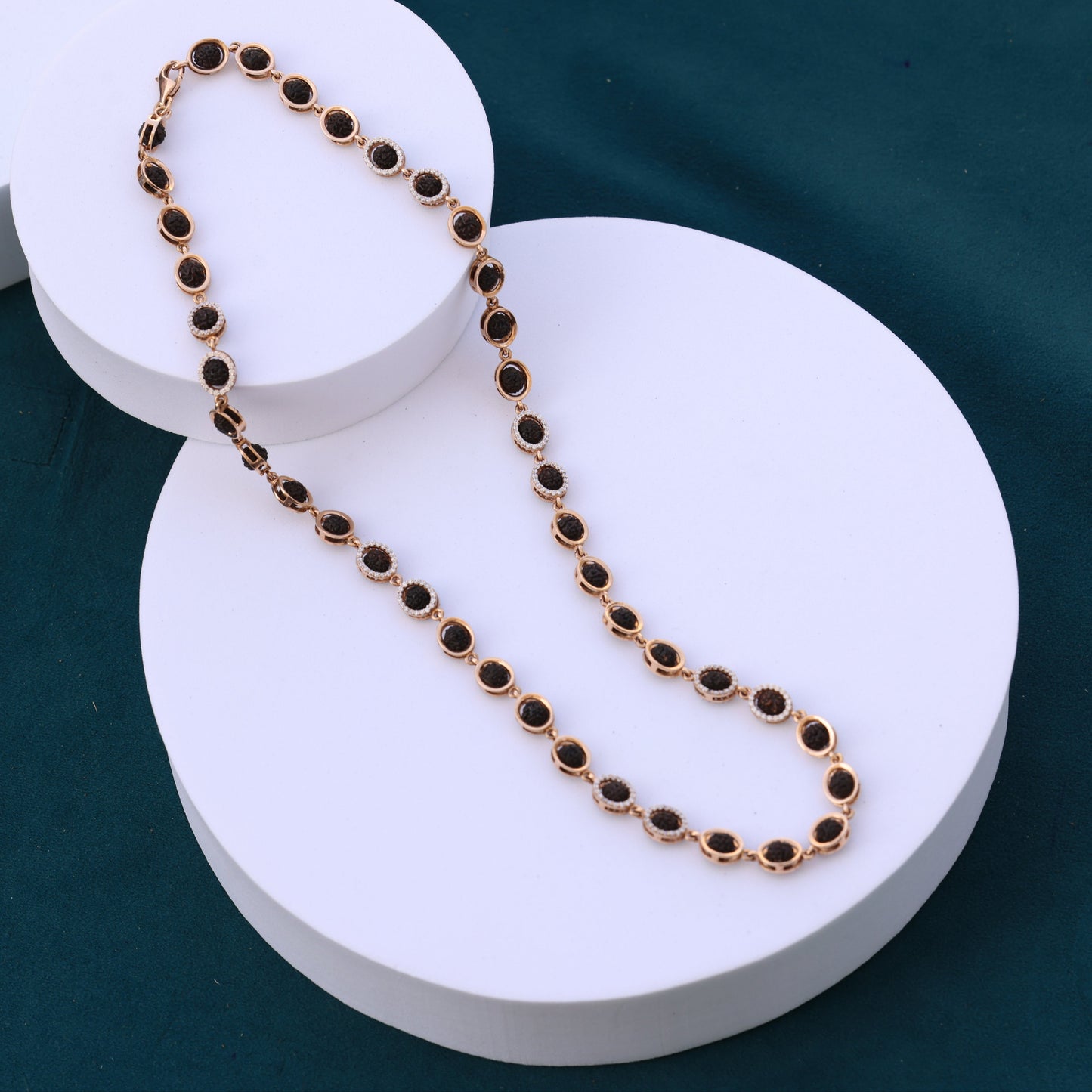 Rudraksha Para Mala with American Diamond Accents - Men gold rudraksha mala