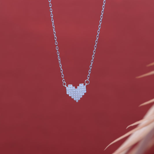 925 Sterling Silver Chain Necklace - Pixel Heart Moissanite / Lab grown  Diamond Pendant