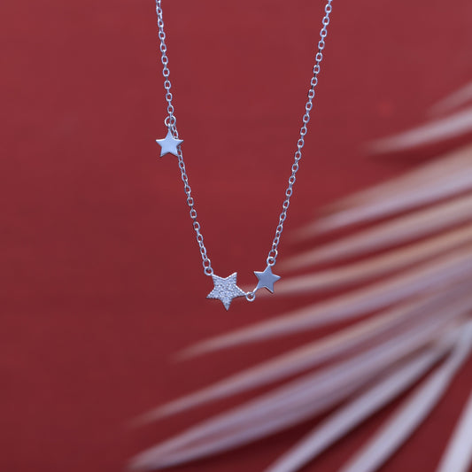 Dazzling Star Chain in 92.5 Sterling Silver with Moissanite Diamonds/ Lab grown diamond