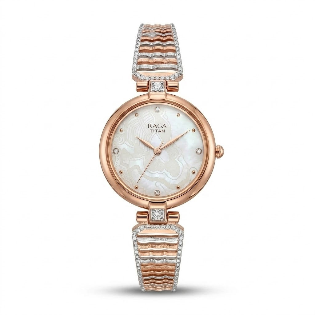 Luxury Raga Gold Women’s Watch with American Diamonds – Elegant Designer Timepiece by Nakrani Gold